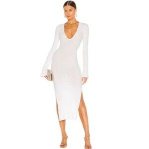 MICHAEL COSTELLO X REVOLVE Gemma Midi Dress in White Ribbed Knit Size Medium EUC